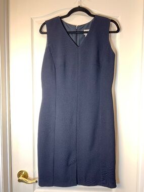 Vintage 90s Les Ailes de la Mode Navy Preppy Midi Dress Made in Canada Size 11